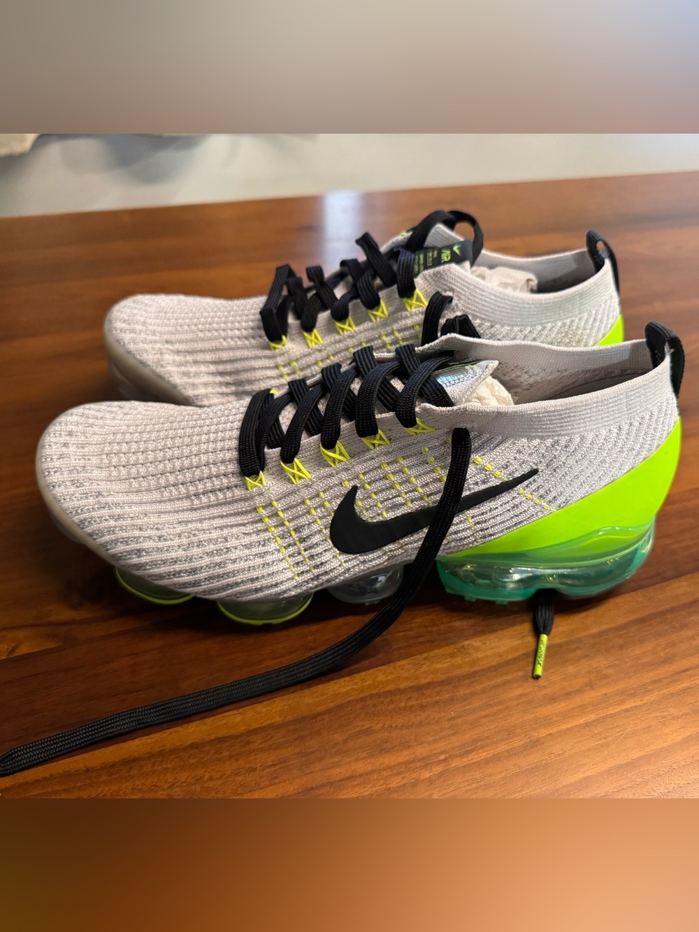 Nike Flyknit VaporMax Sneakers - Light Gray and Volt